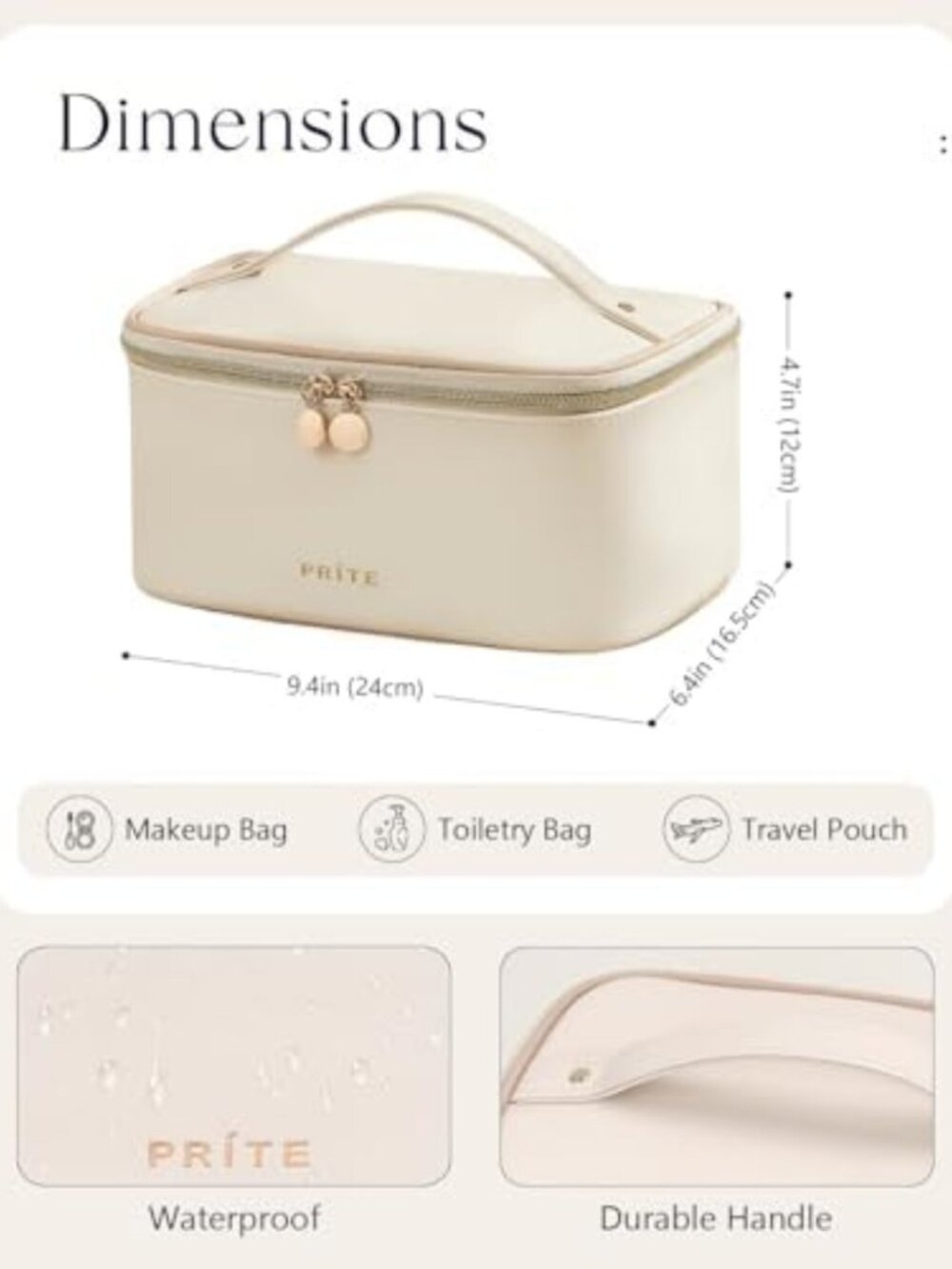 Stylish Beige Travel Makeup Bag & Toiletry Organizer for Women - Perfect for - Picture 4 of 6